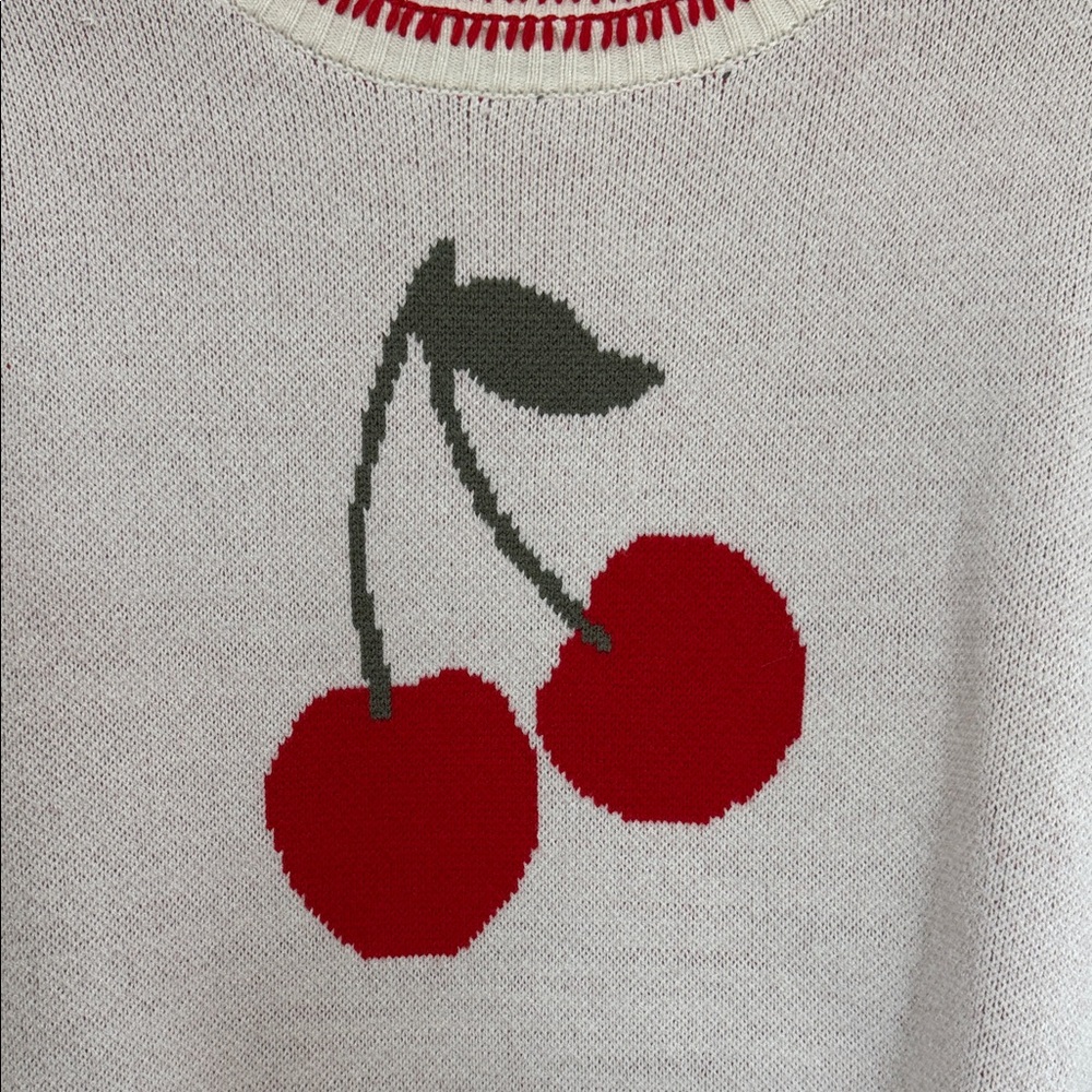 Cherry Design Knit Sweater - Cream and Red - Picture 2 of 5